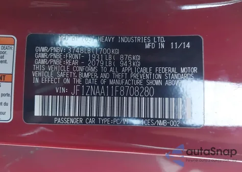 2015 Scion Fr-S из США, поврежденный, VIN JF1ZNAA11F8708280